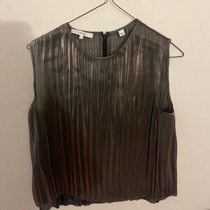 Vince Metallic Pleated Sleeveless Tank Top - Bronze Brown